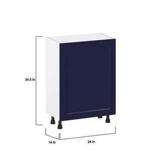 J COLLECTION 24 in. W x 14 in. D x 34.5 in. H Devon Painted Blue Shaker Assembled Shallow Base Kitchen Cabinet with a Door DSB2414FH(LR)-DV