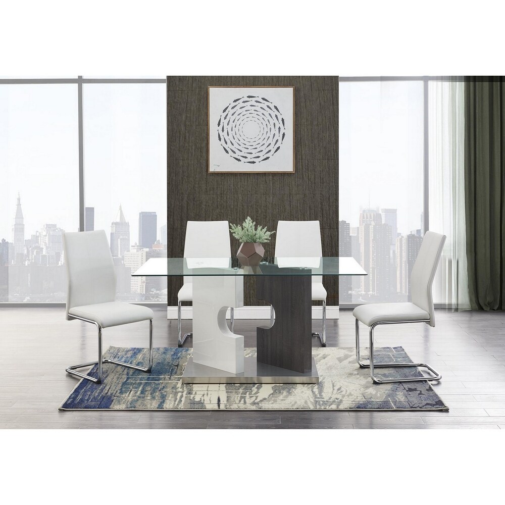 Contemporary Puzzle Gray and White Double Base Glass Dining Table   Grey