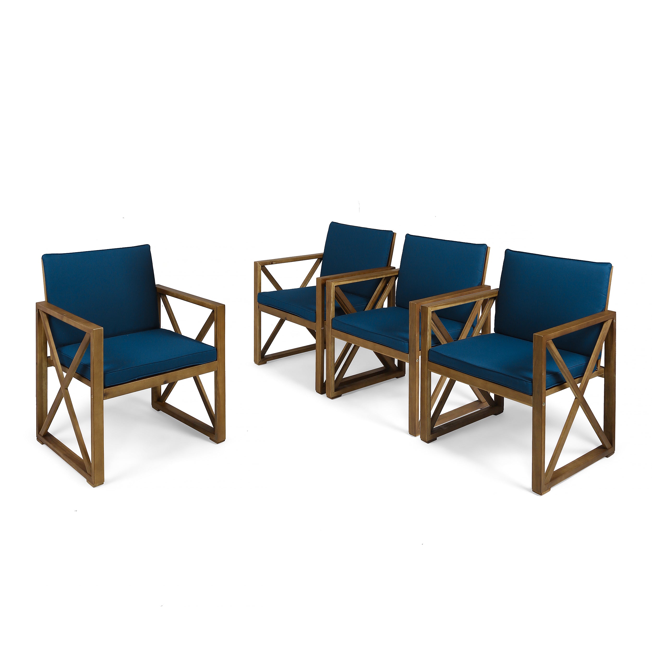 Hazel Outdoor Acacia Wood Club Chairs with Cushions