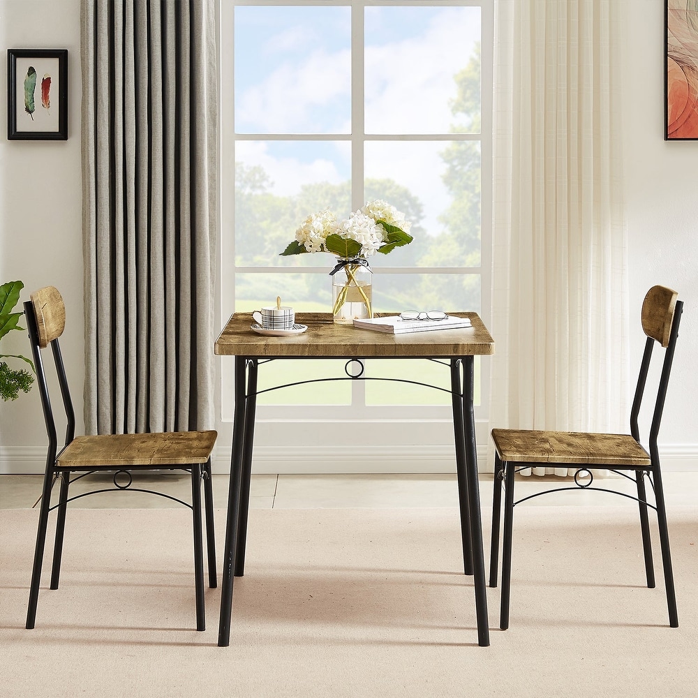 VECELO Dining Table Set  Kitchen Table with 4 Chairs  Metal and Wood Rectangular 5 Piece Dining Table