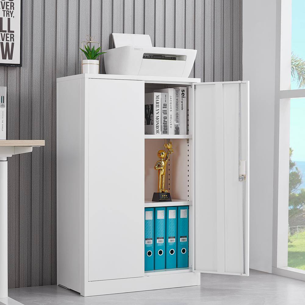 URTR White Folding File Cabinet with 2 Adjustable Shelves Metal Cabinet with 2-Doors and Lock for Office Garage Home T-02024-65