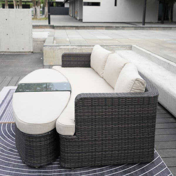 4-piece Patio Wicker Daybed Set with Side Table - Overstock - 19209038