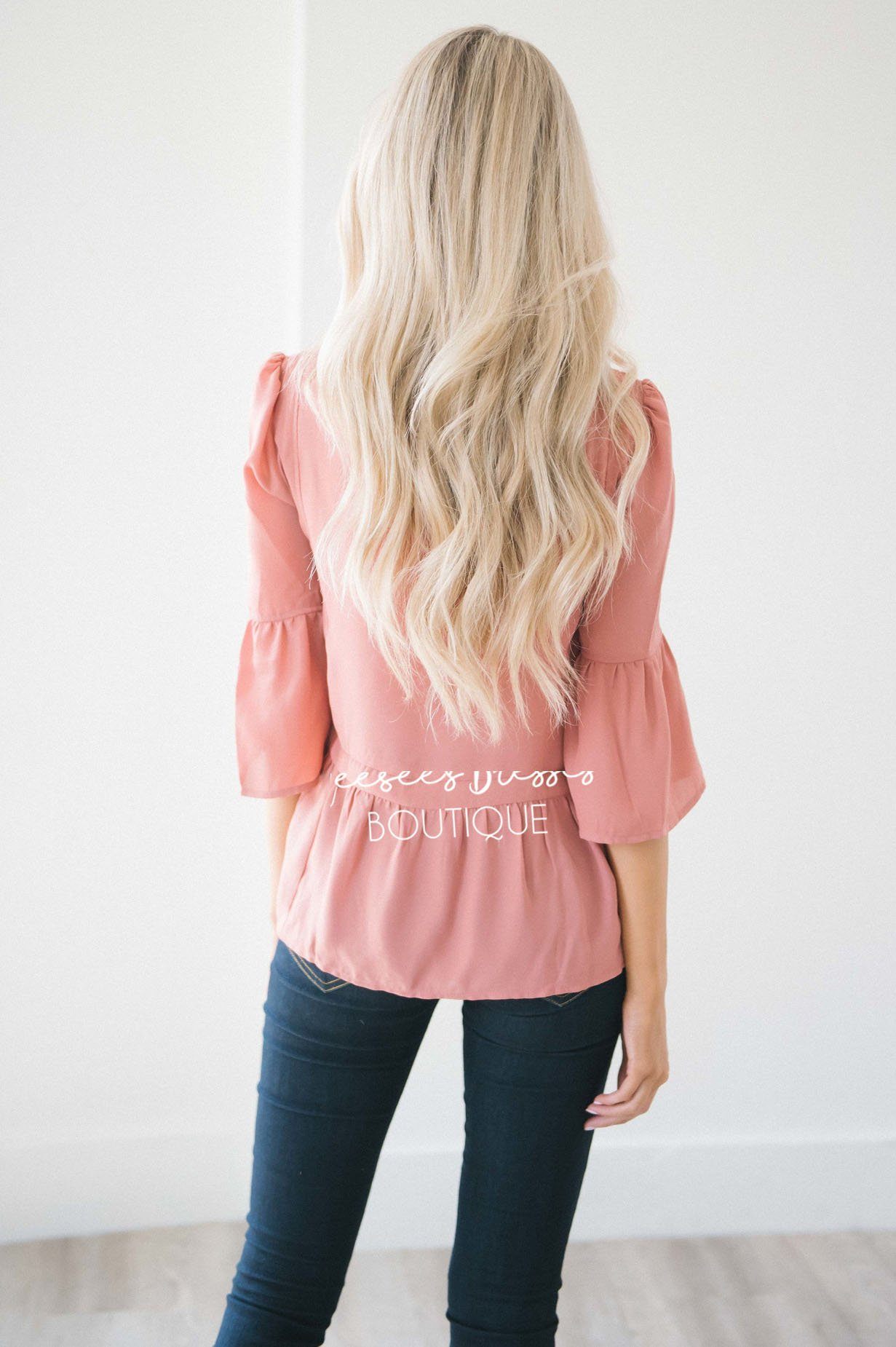 Ruffle Neck Bell Sleeve Peplum Blouse