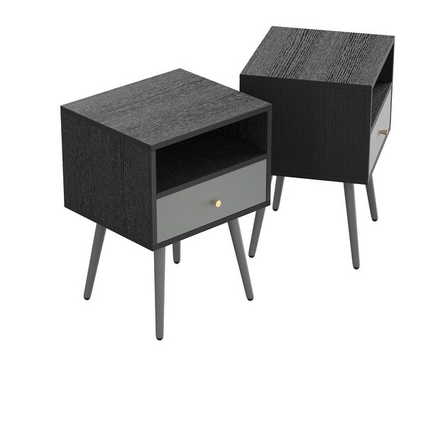 Set of 2 Modern Bedside Tables， Nightstand with 1 Storage Drawer Chic Sofa Table for Bedroom Living Room Office