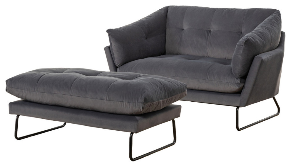 Karla Velvet Contemporary Loveseat and Ottoman   Transitional   Loveseats   by Lilola Home  Houzz