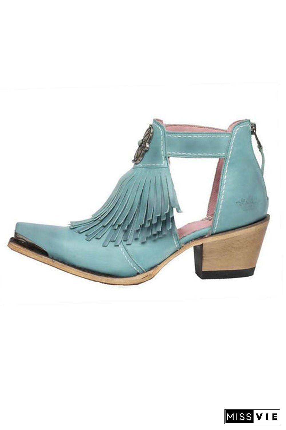 Hollow Tassels Chunky Heels Ankle Boots