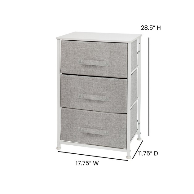 Emma And Oliver 3 Drawer Vertical Storage Dresser With Wood Top amp Fabric Pull Drawers