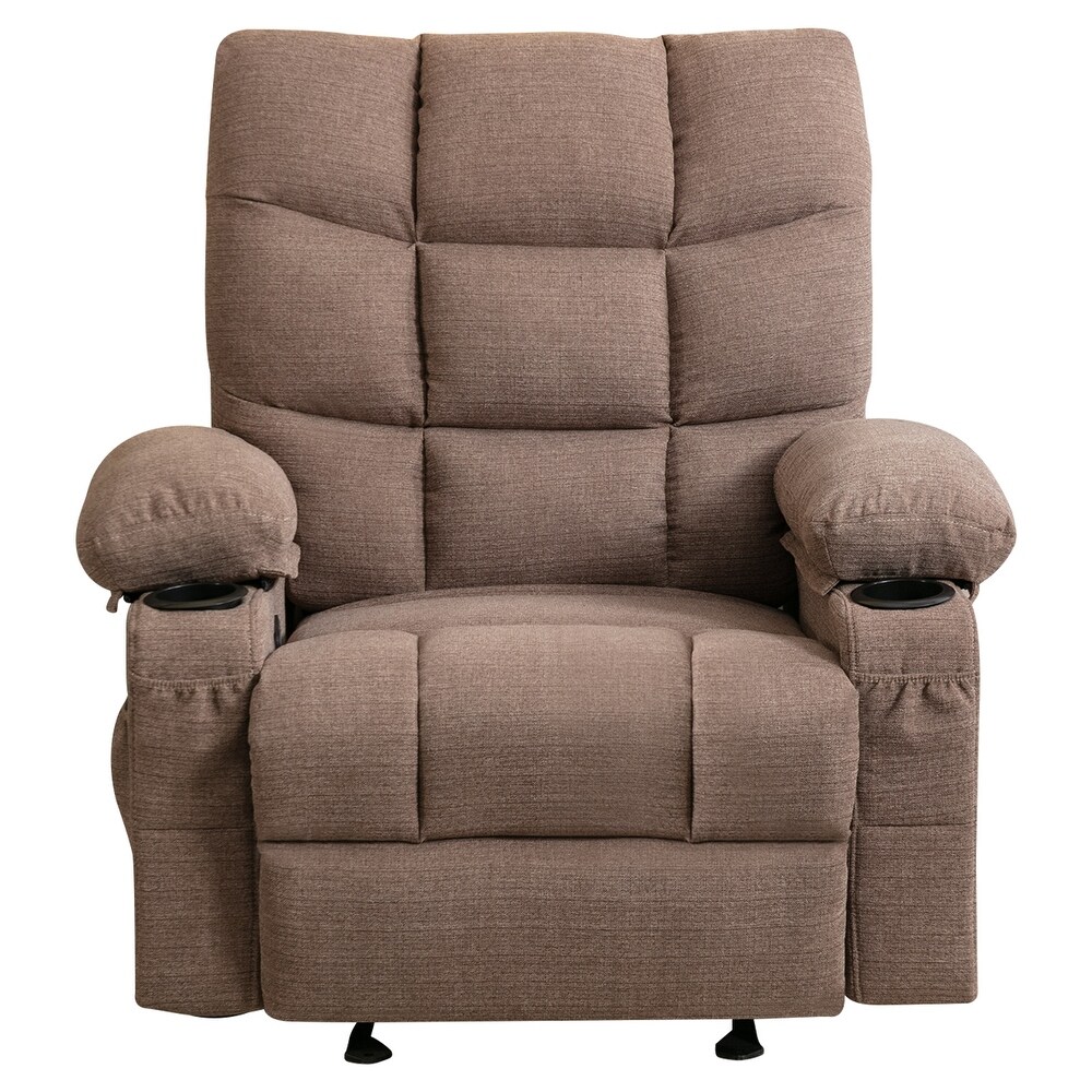 Manual Vibration Heating Recliner  Adjustable Home Theater Leisure Seating with Large Side Pockets and Bread shaped Handrail