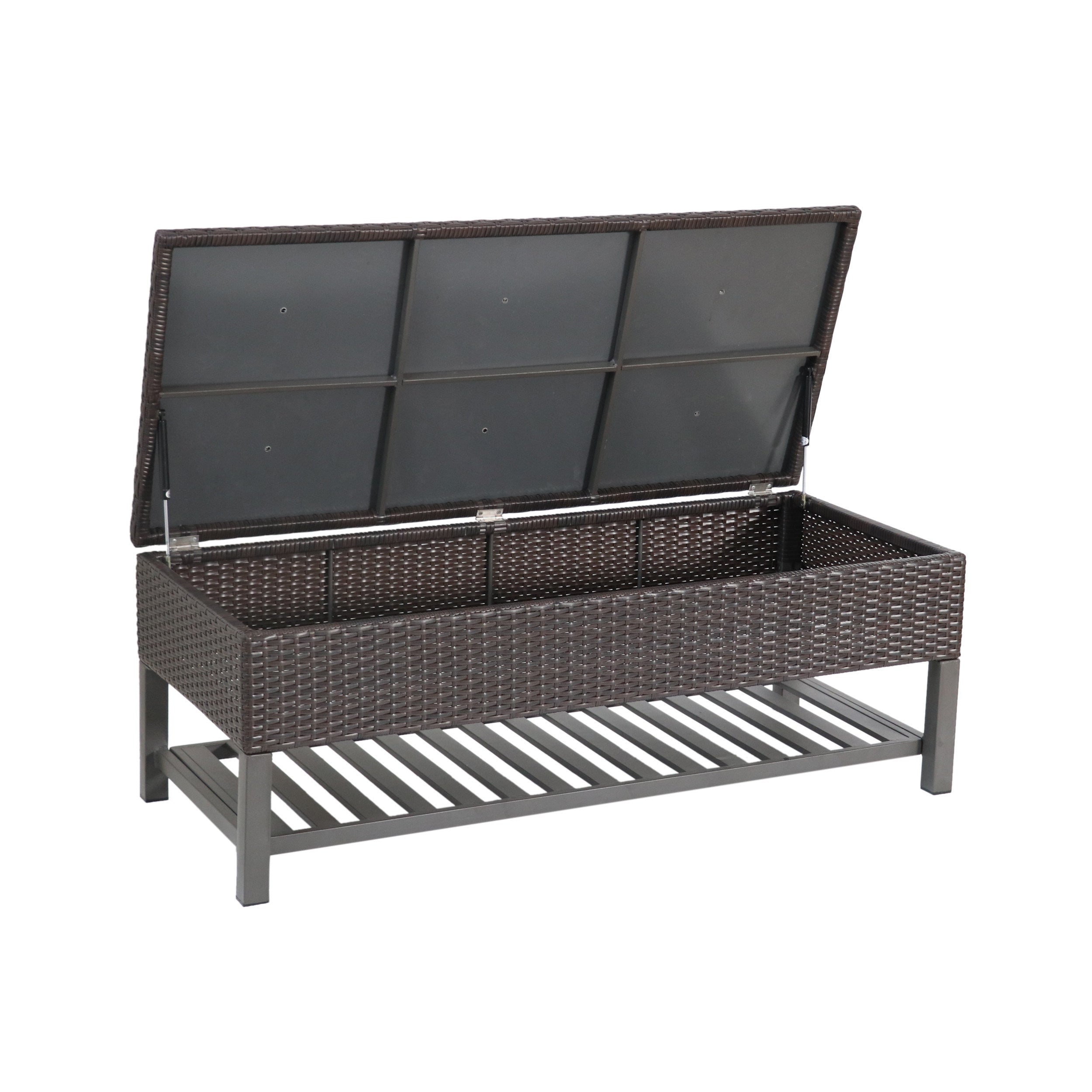 Martina Storage Bench with Rack, Wicker with Iron Frame