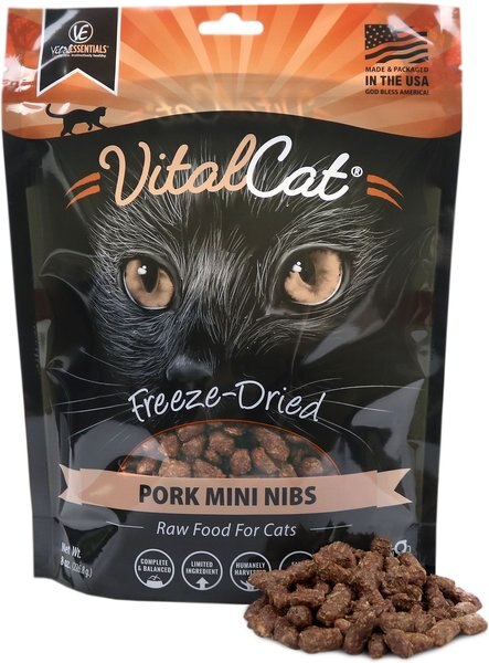 Vital Essentials Vital Cat Freeze-Dried Pork Mini Nibs Cat Food， 8-oz bag