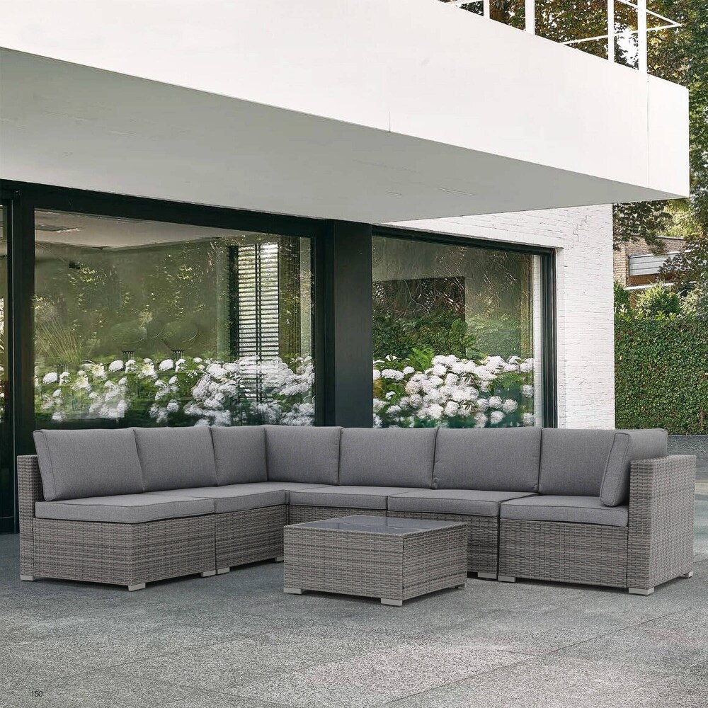 7 pieces Patio Wicker Sectional Sofa Set with Cushions