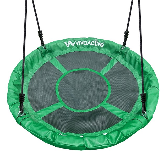 Gobaplay Round Platform Outdoor Backyard Tree Swing With Adjustable Polyethylene Rope And Power coated Padded Steel Frame Green