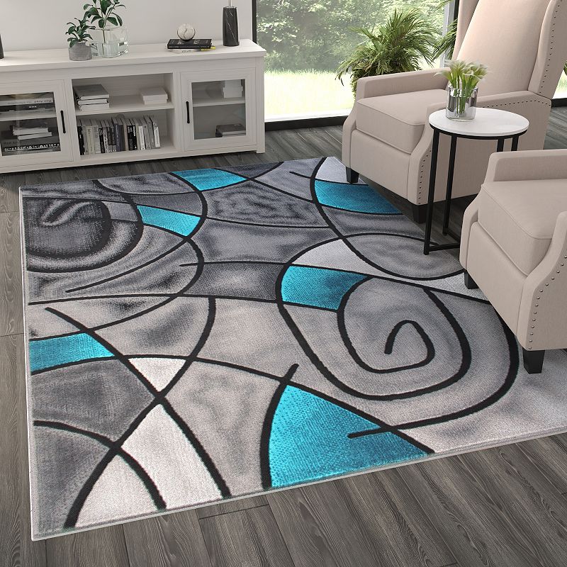 Masada Rugs Masada Rugs Trendz Collection 6'x9' Modern Contemporary Area Rug in Turquoise， Gray and Black