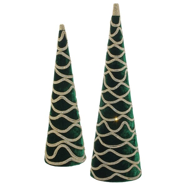 1824 Velvet With Jewel Cone Tree Set of 2