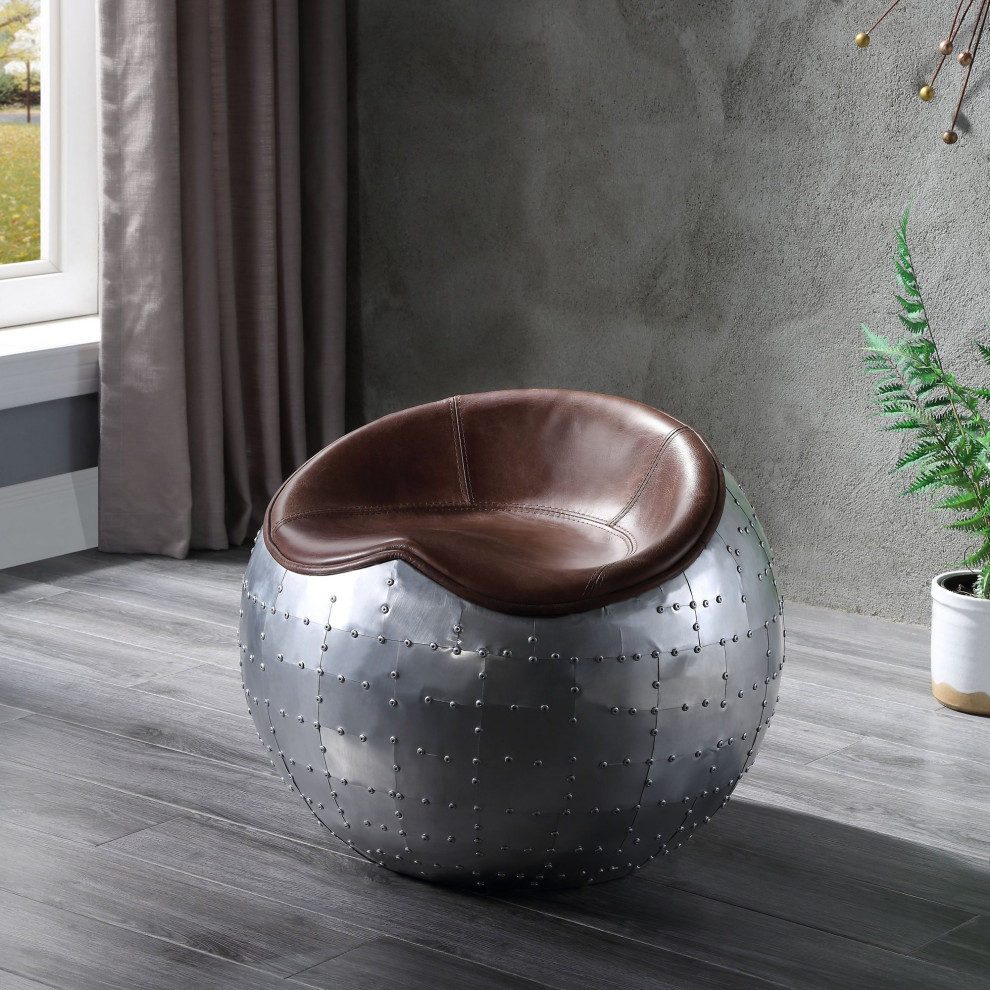 Industrial Ottoman  Unique Aluminum Base  ampGrain Leather Seat   Industrial   Footstools And Ottomans   by Decor Love  Houzz