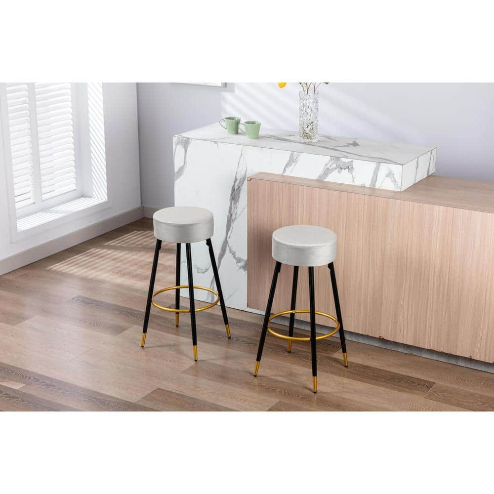 JASMODER 30.31 in. Gray Counter Height Bar Stools Velvet Kitchen Stools with Foot Rest (Set of 2) W64138780