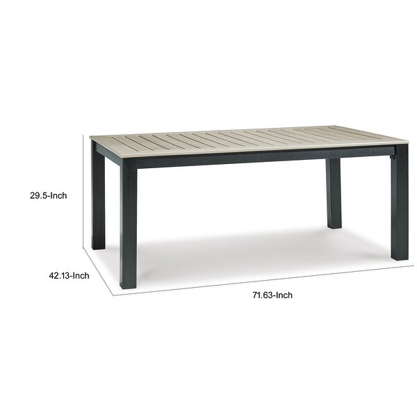 Mide 72 Inch Outdoor Dining Table，Rectangular，Slatted Top，Beige，Black