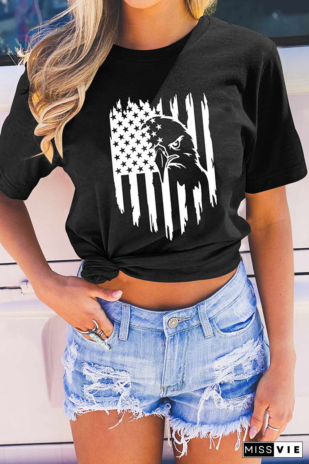 US Flag Print Graphic Tee