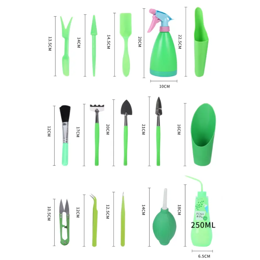 15 Pcs Janpanese style Mini Plastic Succulent Tool Set Kit Indoor Mini Hand Gardening Tool Set for Gardening