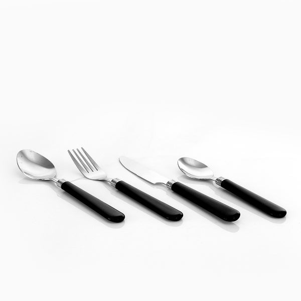 16 Piece Flatware in Black with Metal Caddy