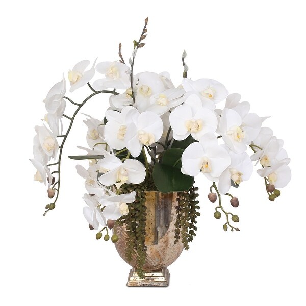 Real Touch White Phalaenopsis Orchids with String of Pearls in Vase