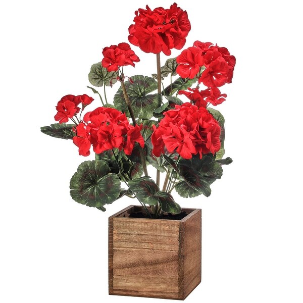 Potted Geranium In Wood Box 16.5