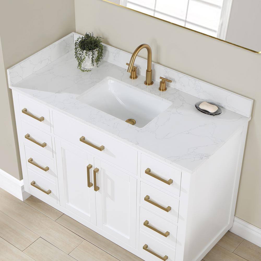 Altair Gavino 48 in. W x 22 in. D x 34 in. H Bath Vanity in White with Grain White Composite Stone Top 557048-WH-GW-NM