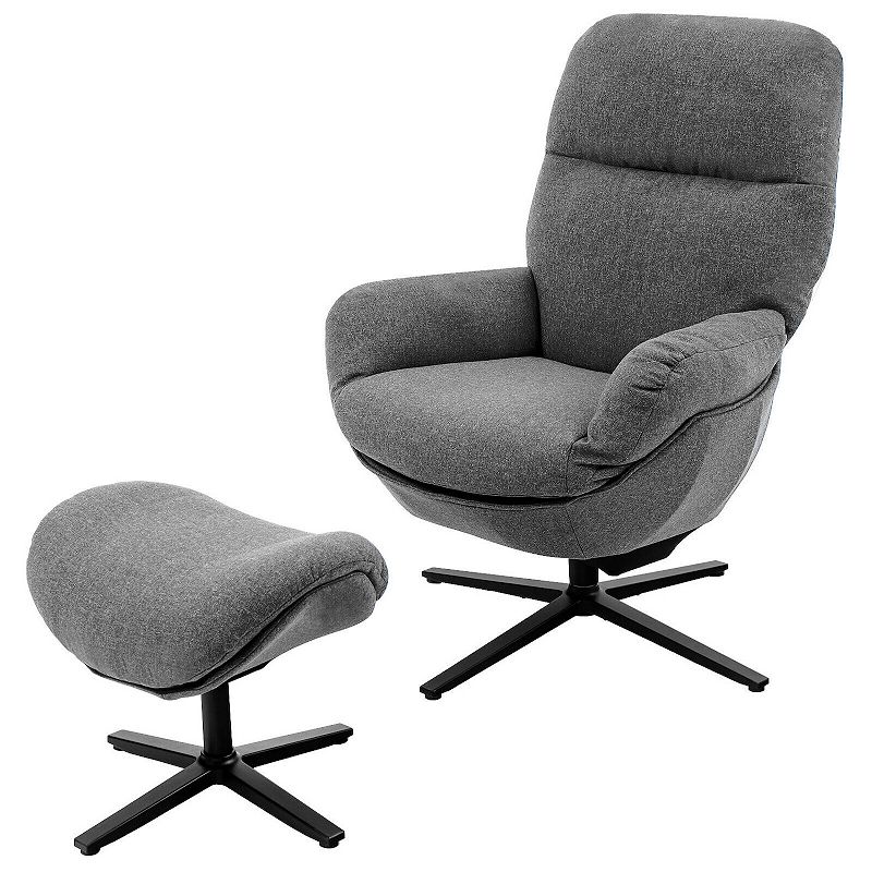 Upholstered Swivel Lounge Chair with Ottoman and Rocking Footstool