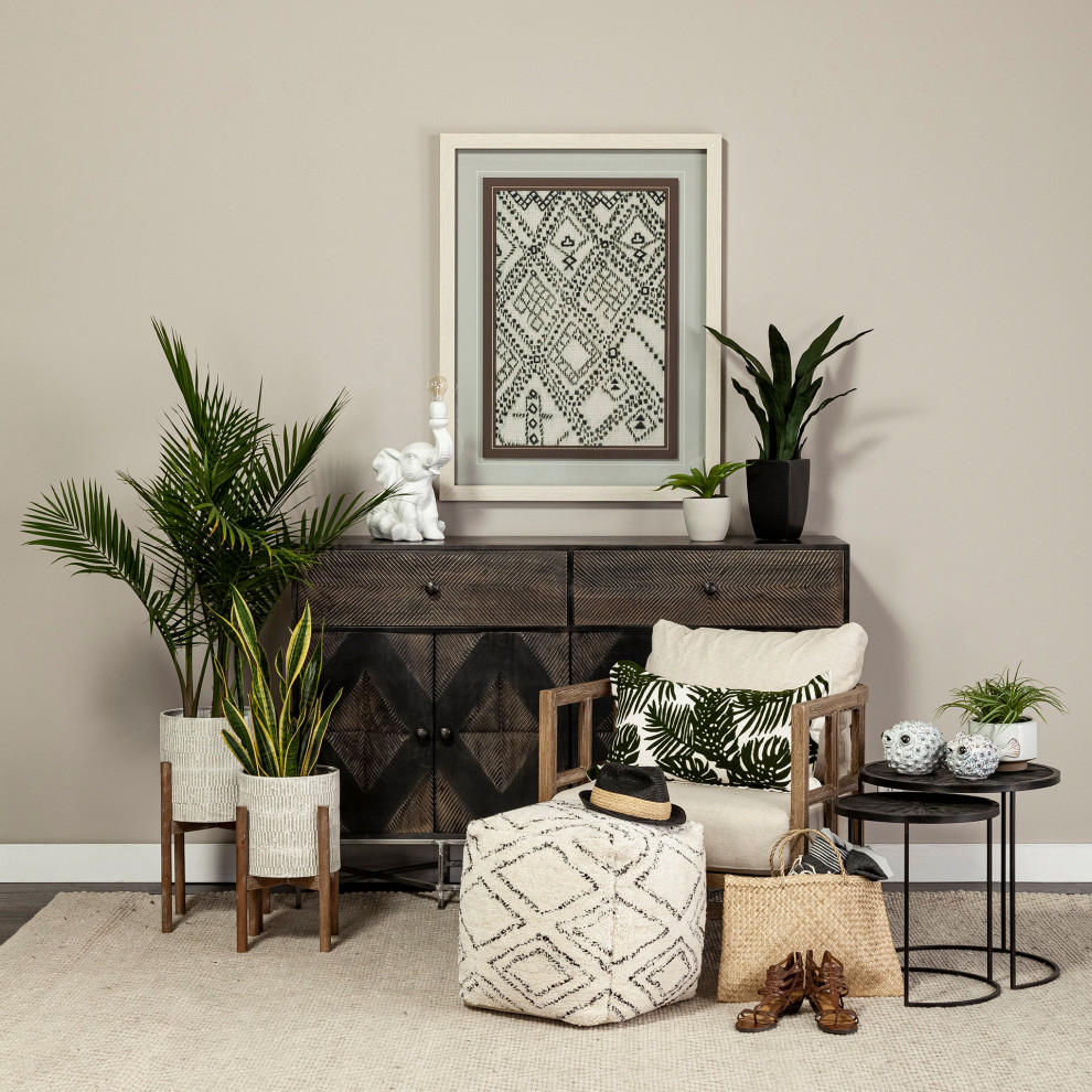 Chakra Dark Brown Solid Wood w/ Black Metal Frame Round Accent Tables (Set of 2)   Industrial   Coffee Table Sets   by Mercana  Houzz