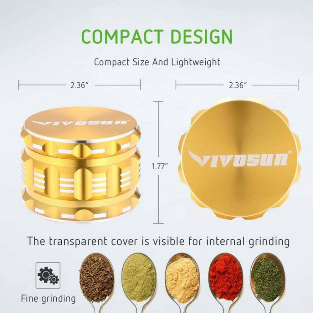 VIVOSUN 2.5 in. Herb Grinder Aluminium Spice Grinder With Pollen Scraper for Kitchen in Yellow X002DVZ33J