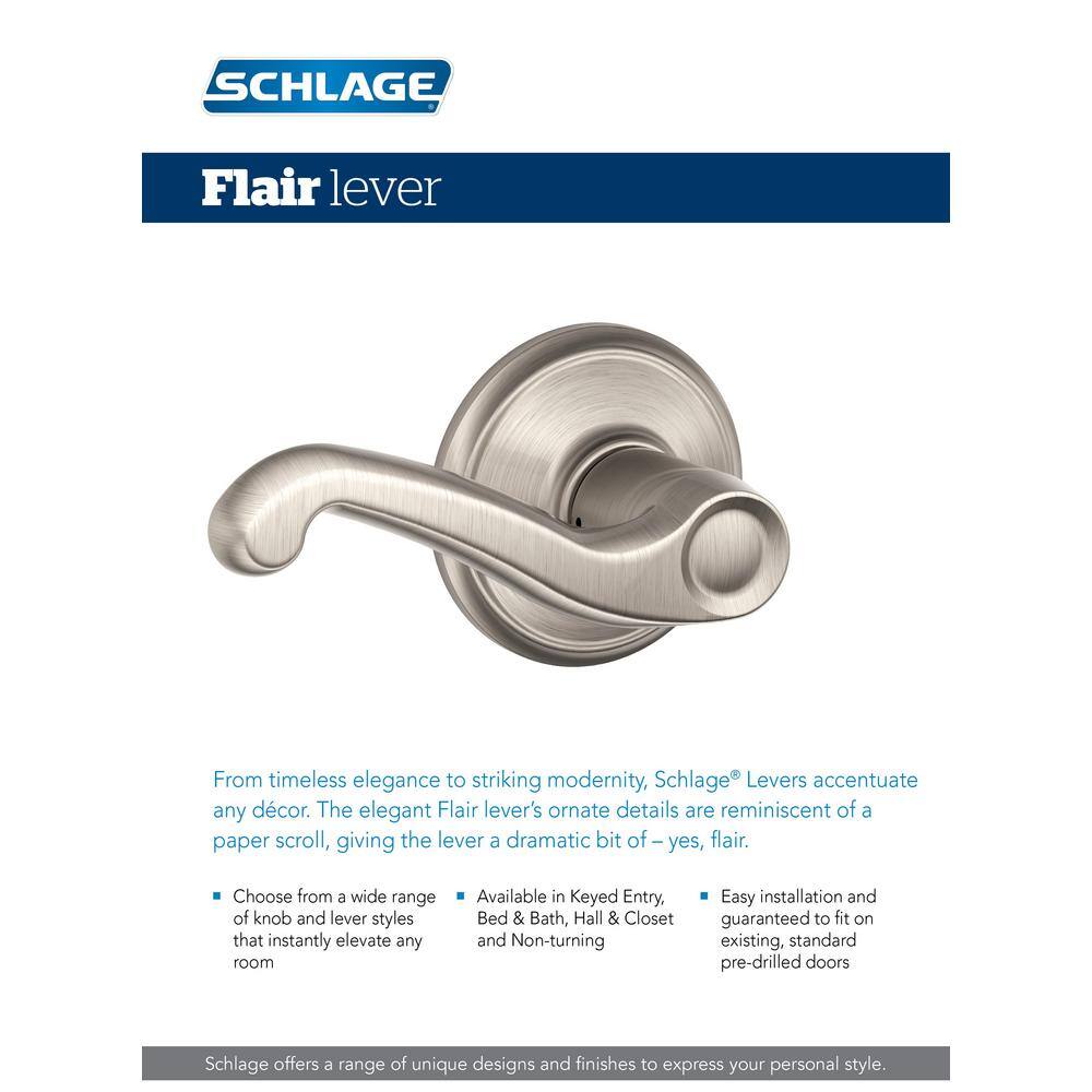 Schlage Flair Bright Brass Privacy BedBath Door Handle F40 V FLA 605