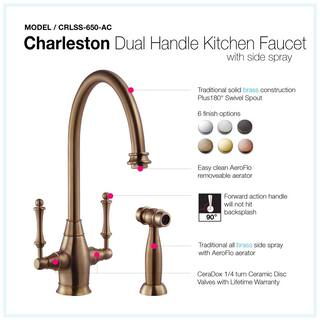 HOUZER Charleston Traditional 2-Handle Standard Kitchen Faucet with Sidespray and CeraDox Technology in Antique Copper CRLSS-650-AC