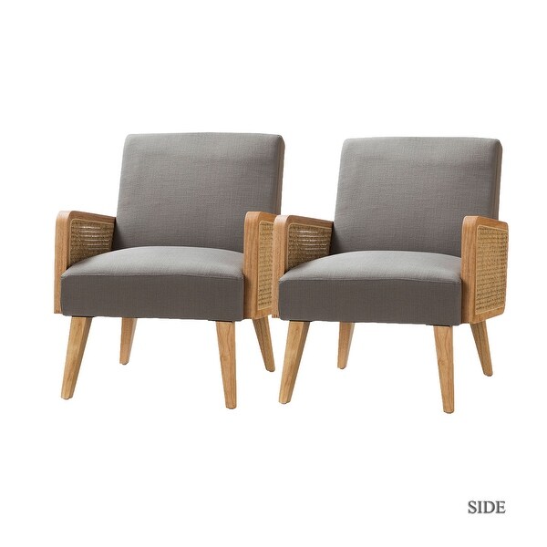 Carmina Modern Bohemian Cane upholstered Accent Armchair with Tapered Legs Set of 2 by HULALA HOME