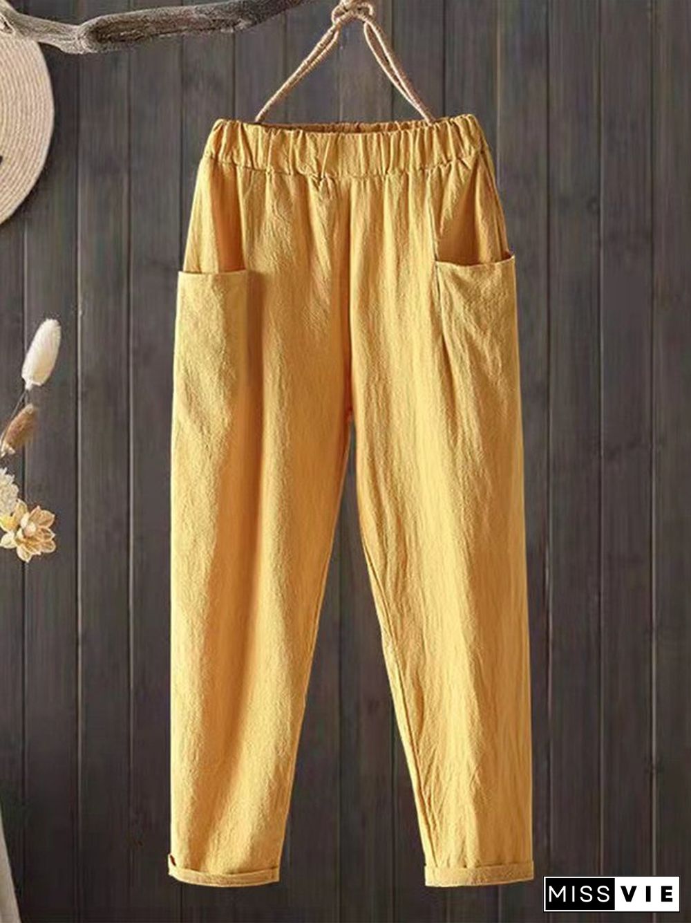 Women's Casual Pure Color Literary Cotton Pants