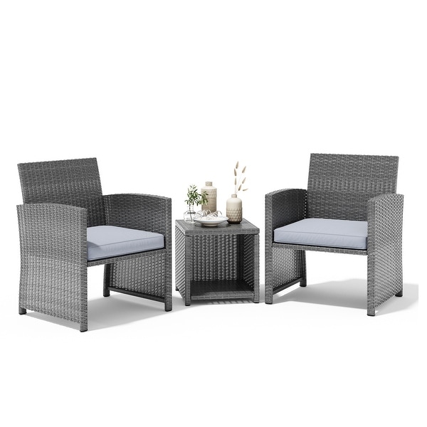 Patio 3 Pieces Wicker Bistro Set Cushioned Chair and Side Table