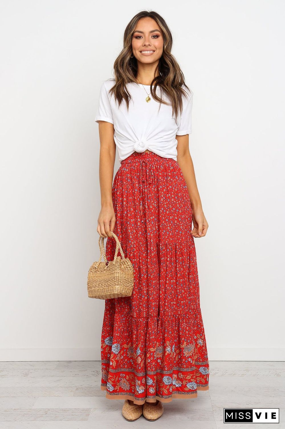 Floral Boho Casual Maxi Skirt