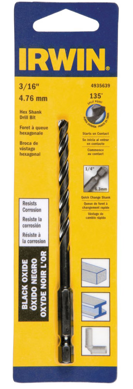 Irwin 3/16 in. X 4-1/4 in. L High Speed Steel Drill Bit 1 pc