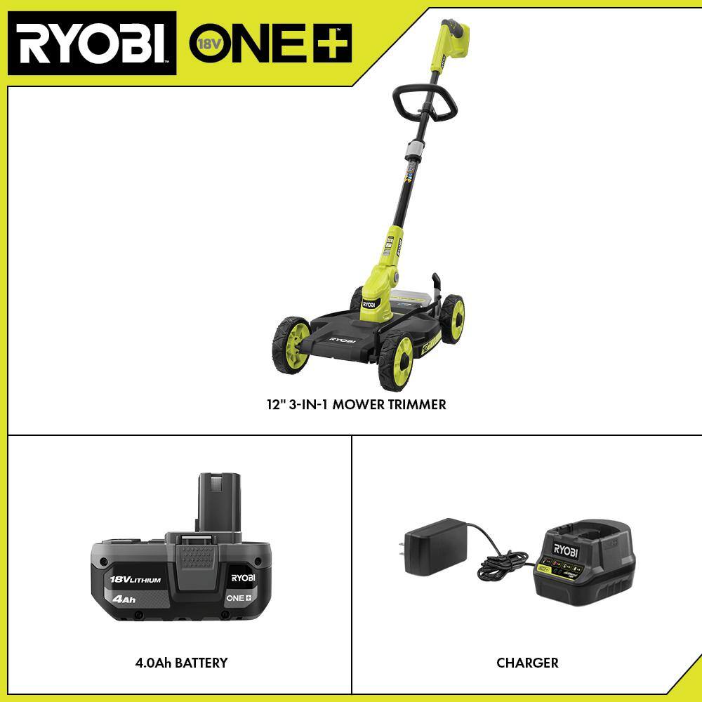 RYOBI ONE+ 18V 12 in. Cordless Mower with 4.0 Ah Battery and Charger P20160