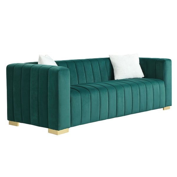 3-Seat Velvet Sofa with Pillows