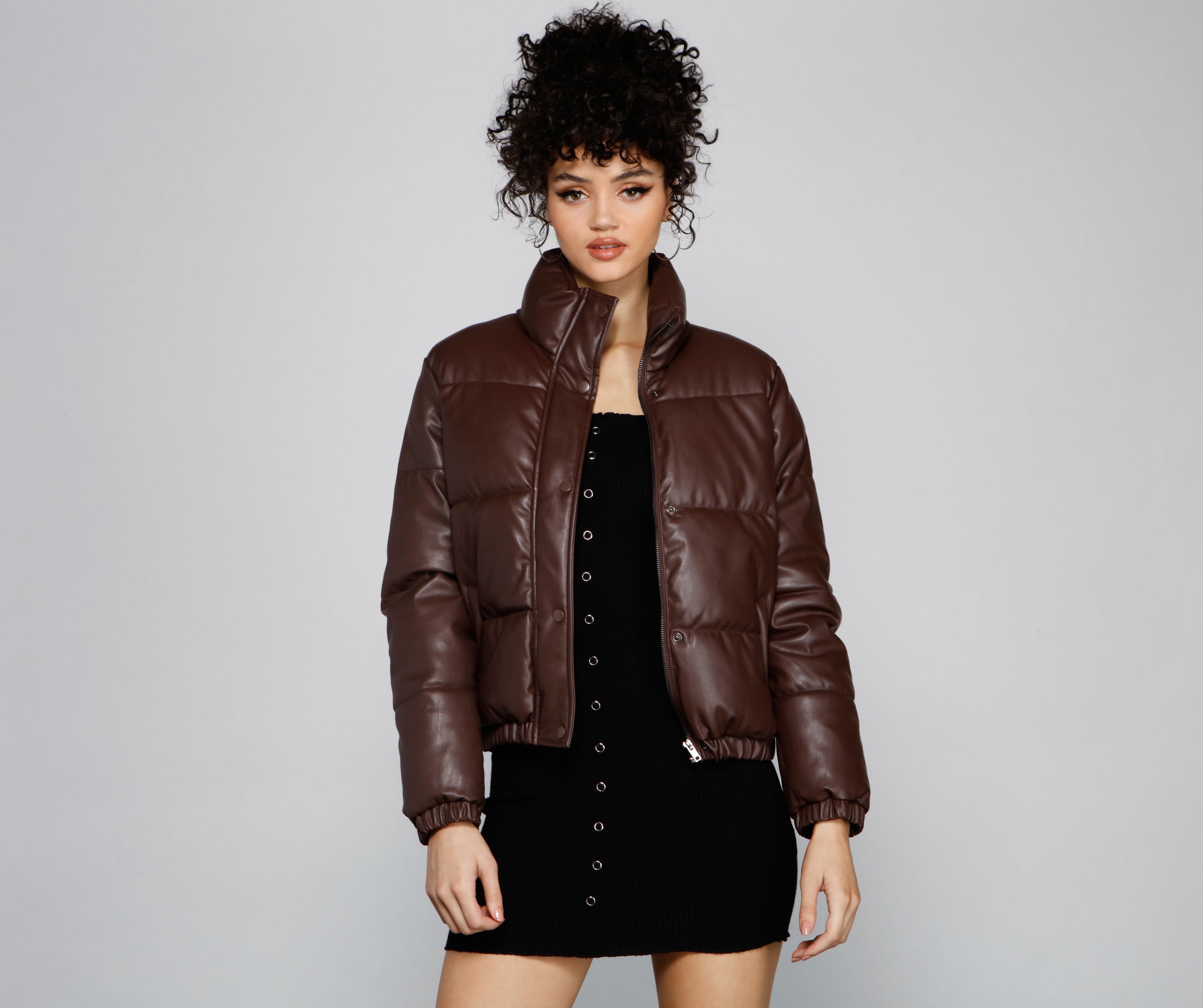 Stylish Edge Faux Leather Puffer Jacket