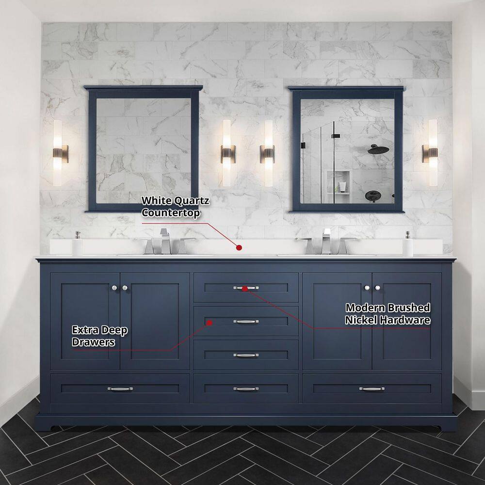 Lexora Dukes 80 in. W x 22 in. D Navy Blue Double Bath Vanity and White Quartz Top LD342280DEWQ000