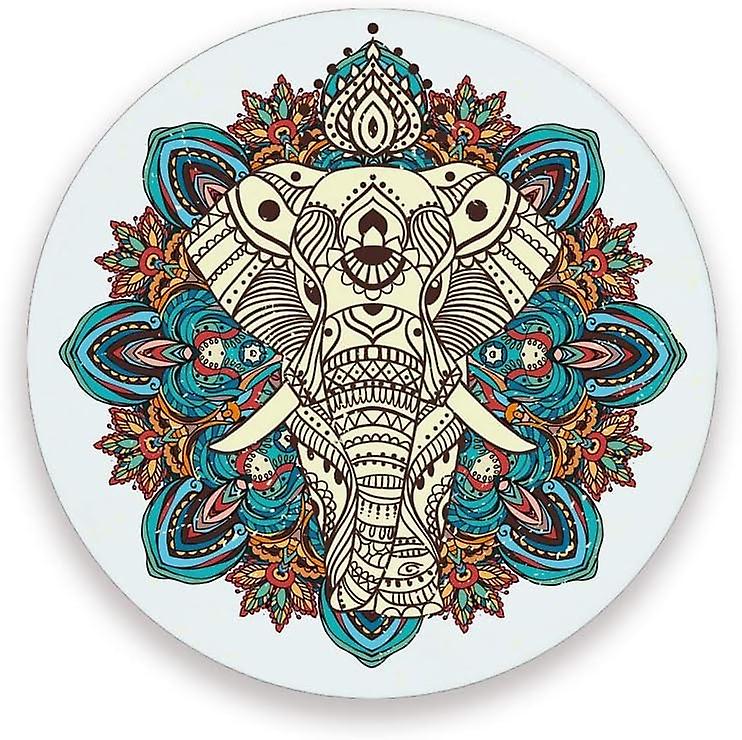 Printed Round Ethnic Elephant Ceramic Coasters With Cork-backed For Coffee Drink Cup Mat Absorbent Stone Coaster Set Of 1/2/4