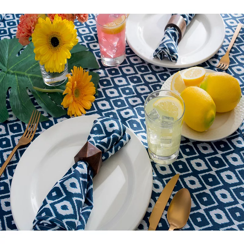 Blue and White Ikat Patterned Round Tablecloth with Zipper 52”