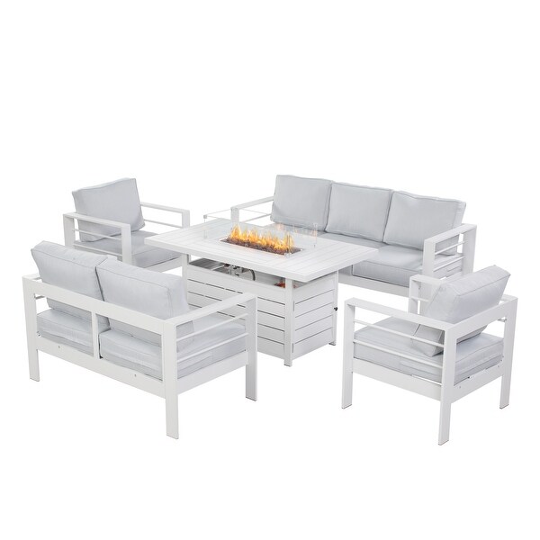 5 Pcs Patio Conversation Set with Propane Firepit