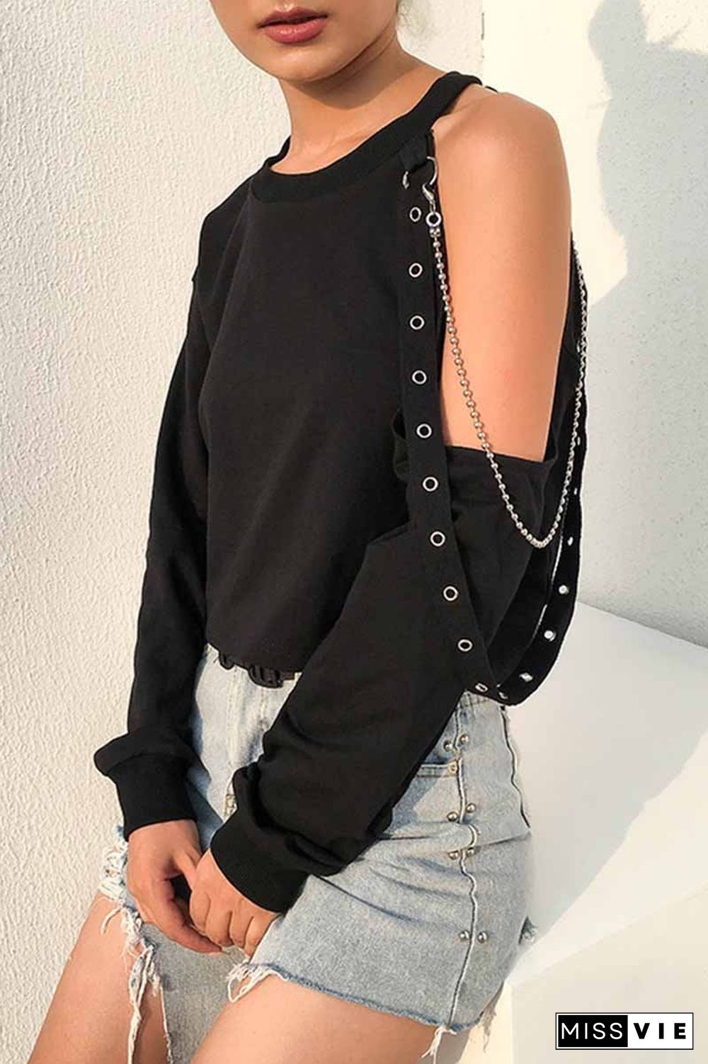 Long-sleeve Loose Off-shoulder T-shirt