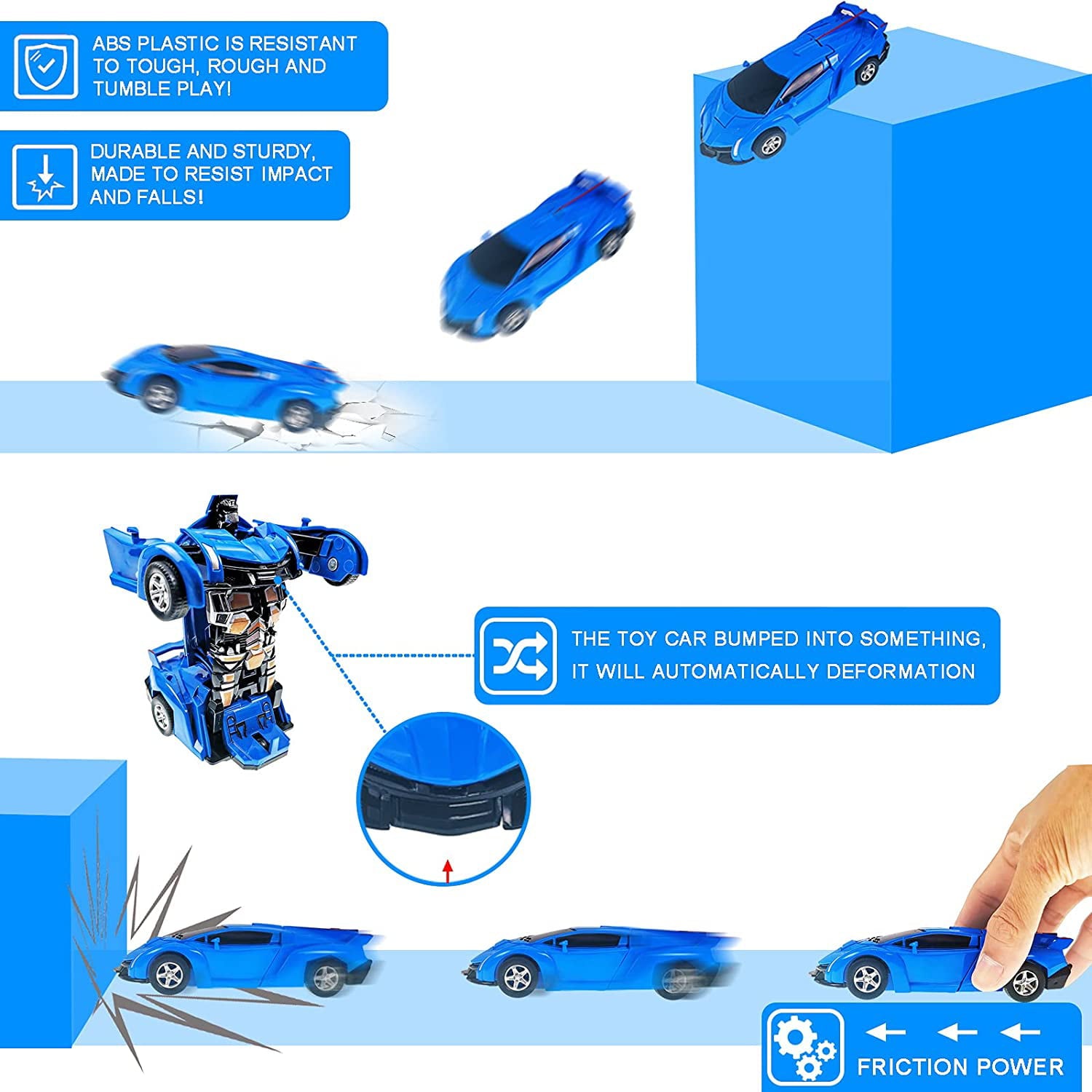 Toy Cars for 2-7 Year Old Boys， Transforming Toys Cars for 3 Year Old Boys and Toddlers， Robot Cars Toys for 4 Year Old