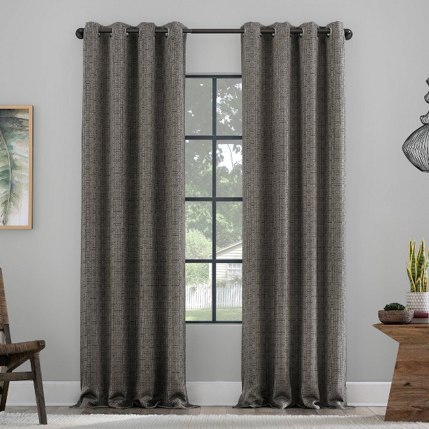 Distressed Grid Recycled Fiber Semi sheer Grommet Top Curtain Panel Clean Window