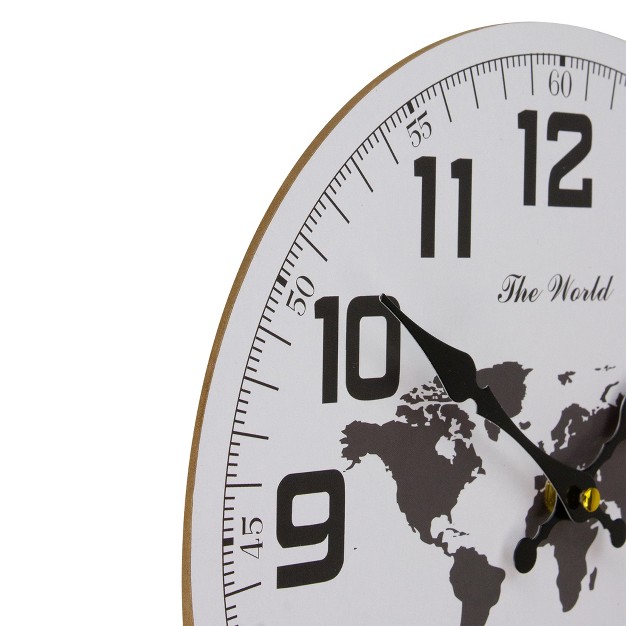 White And Black Battery Operated Round Wall Clock With Continent Design