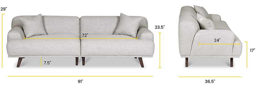 Elegant Sofa  Ash Wood Legs  ampComfortable Seat With 2 Loose Pillows   Midcentury   Sofas   by Decor Love  Houzz