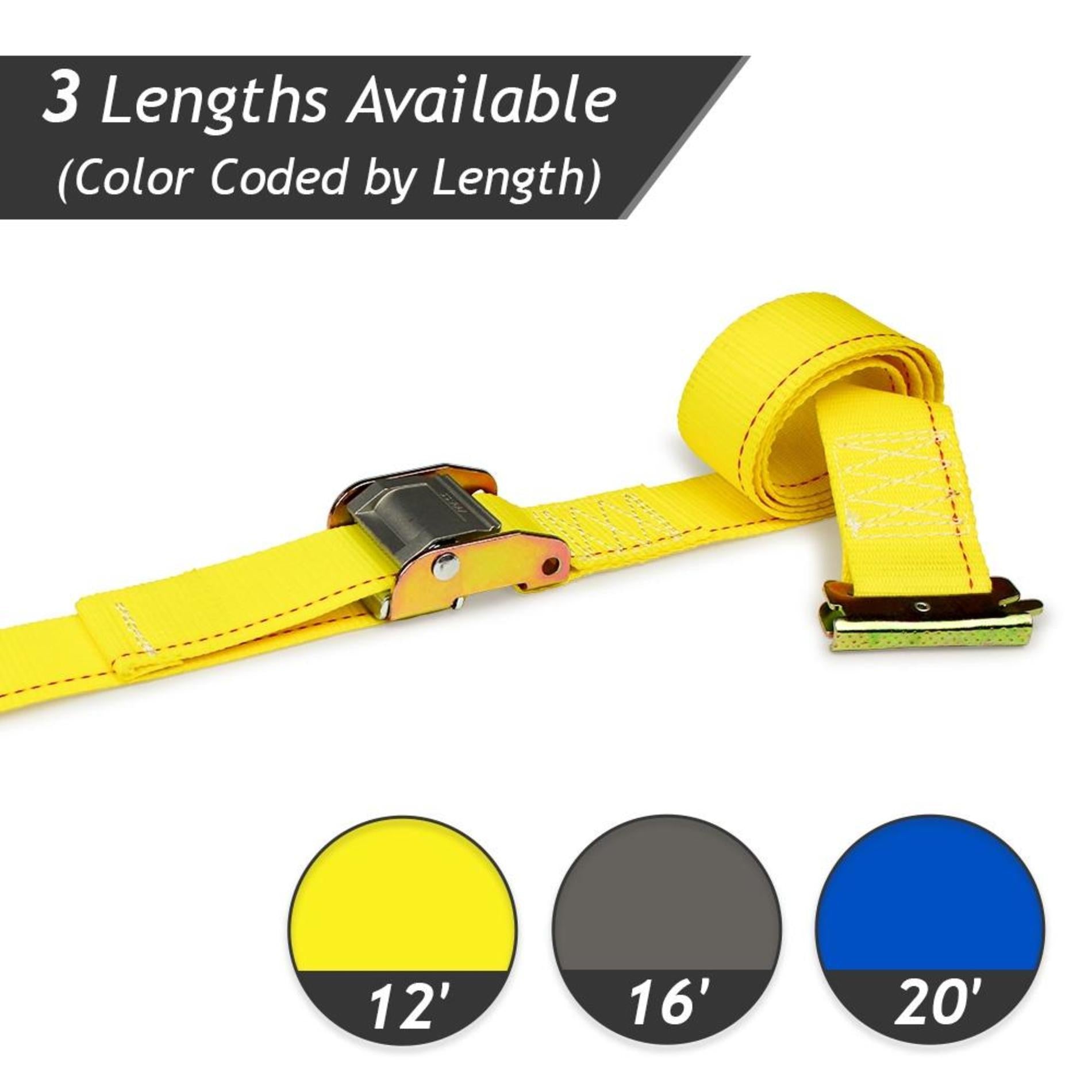 DC Cargo E-Track Cam Buckle Straps Cargo Tie-Downs, (Pack of 1) 2 x 12 Heavy Duty Yellow Polyester Tie-Down Cam Buckle Straps, Strong Cam Buckle Strap, E-Track Spring Fittings, Tie Down Motorcycle